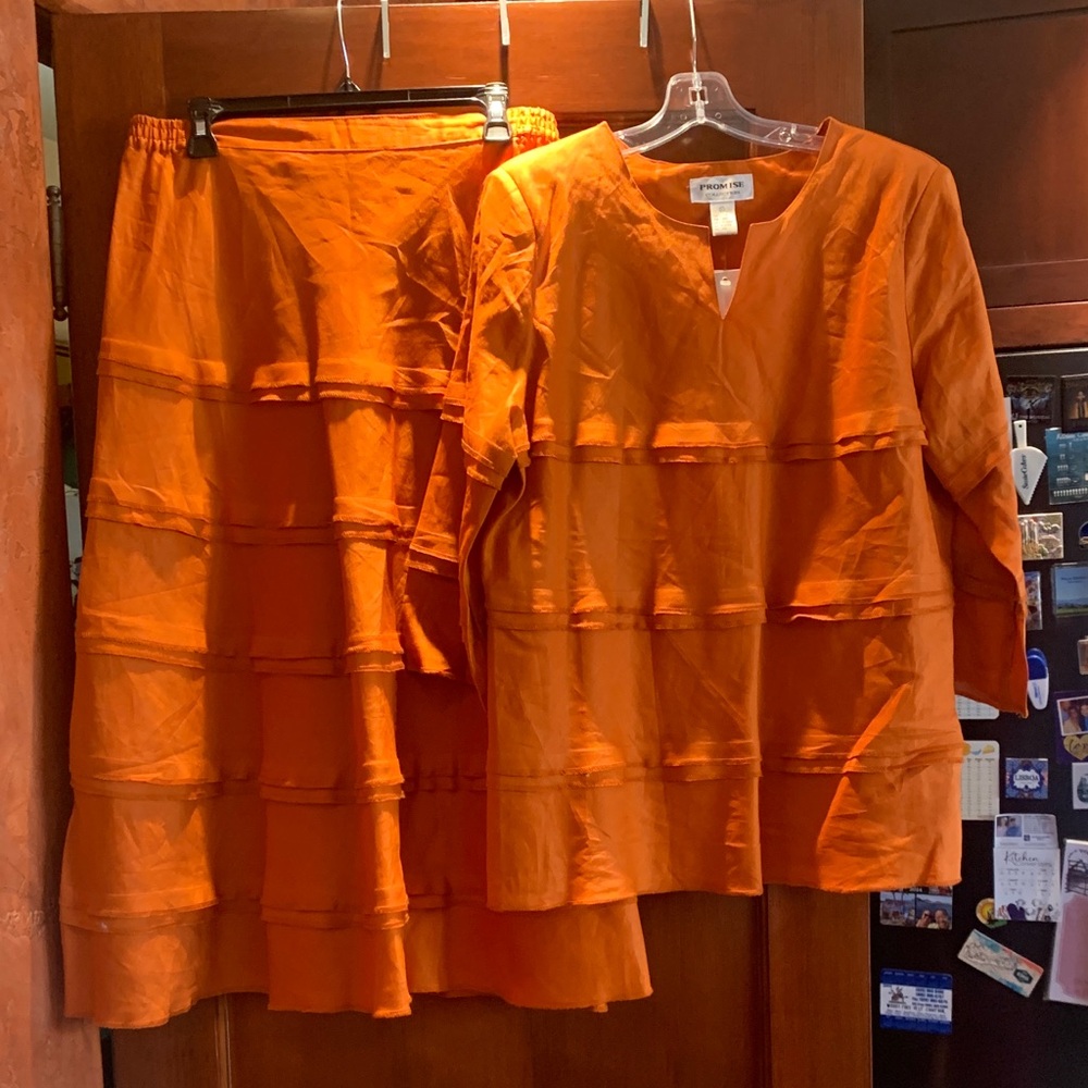 Promise Collection Orange Linen Top & Skirt